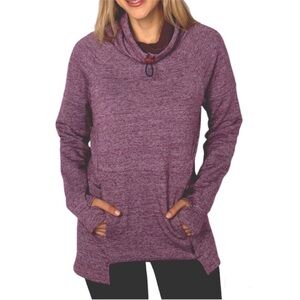 Betabrand Bonfire Plum Cowl Neck Pullover Sweatshirt zipper kangaroo pocket S